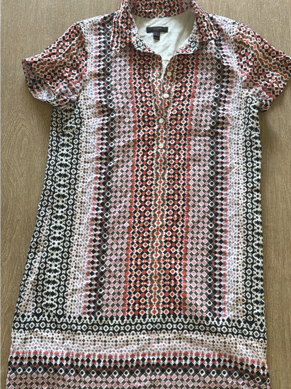 J. Crew Pink, Black & Cream Geometric Short-Sleeve Mini Dress